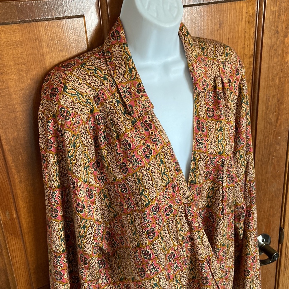 Anthropologie Floral Patchwork Blouse in Rust, Mustard, Green